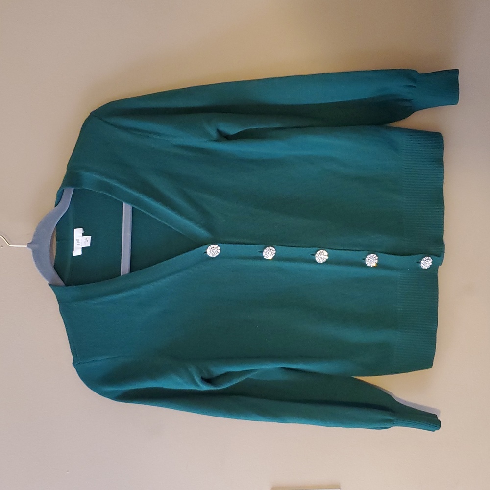 J Jill Green Button-Up Cardigan With Jeweled Buttons Size XS - Picture 3 of 9